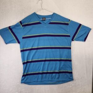 Silver Point Mens XXL Blue Striped VNeck Short Sleeve TShirt Retro Purple Yellow